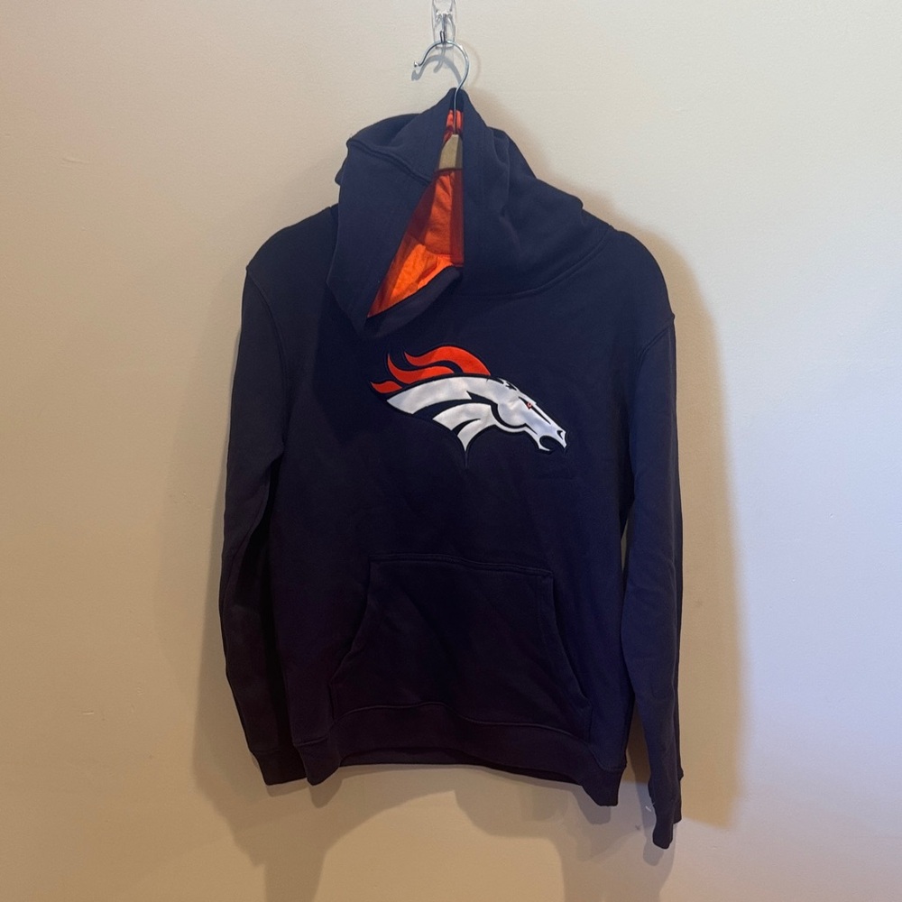 NFL Broncos Dark Blue Hoodie with Bright Orange Lining